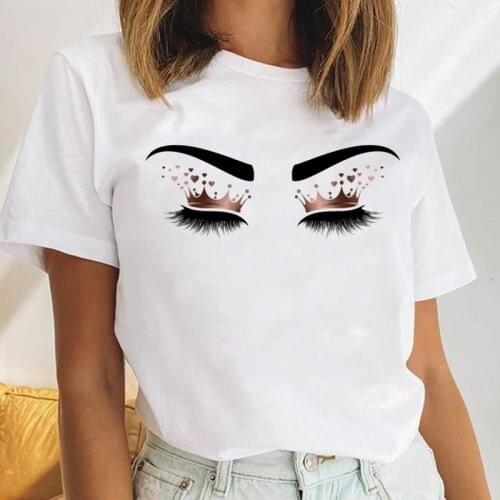 Women Eyelash New Cute Lovely Female Short Sleeve Cartoon Print Cute Ladies Tees Tshirt Clothes Tops Graphic T-Shirt