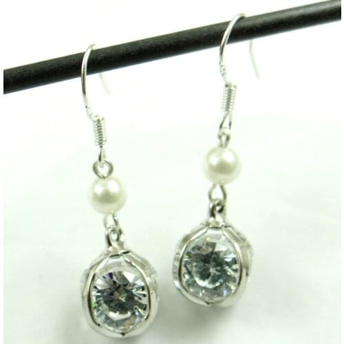 New Arrival Crystal Rhinestone Pendant Pearl beads Earrings Women Fashion Silver Color Earrings Wedding Party Earrings Jewelry