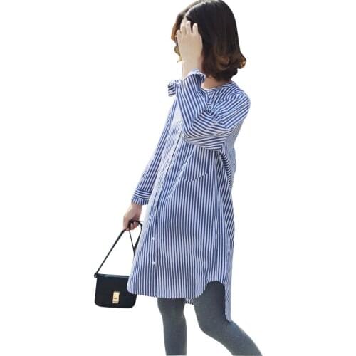 Pregnant Clothes Maternity Shirt Spring and Autumn Pregnancy Wear Clothing Pregnant Womans Shirts Striped O-neck Long Shirt