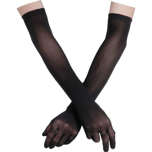 Sexy Lace Thin Transparent Hollow Breathable Long Gloves Seamless High Elasticity Solid Color Women Man Black Stocking Gloves