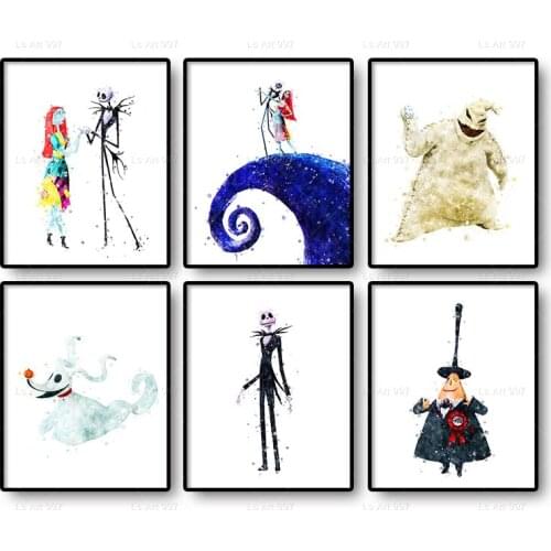 Watercolor Art Poster Christmas Nightmare Wall Picture Cartoon Canvas Painting Living Room Bedroom Home Decoration Mural Cudros