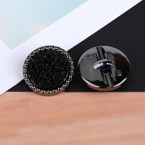 6pcs 30mm Black Resin Flower Button Rose Plastic Rhinestone Decor Buckle Women Coat Shank DIY Suit Windbreaker Sewing Accessory