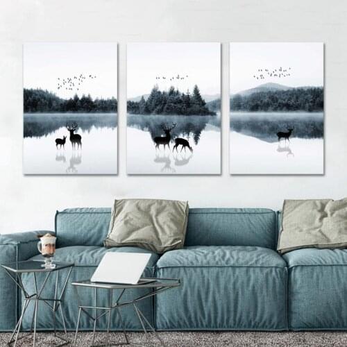 Nordic Wall Decor Landscape Deer Posters and Prints Wall Art Canvas Painting Wall Pictures for Living Room Home Decoration