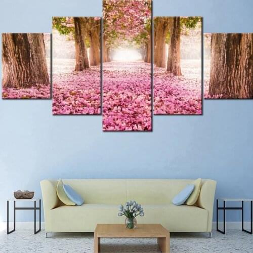 Spring Pink Cherry Blossom Forest Road Full of Petals Natural Scenery Photography Frameless Beautiful Home Decoration Poster
