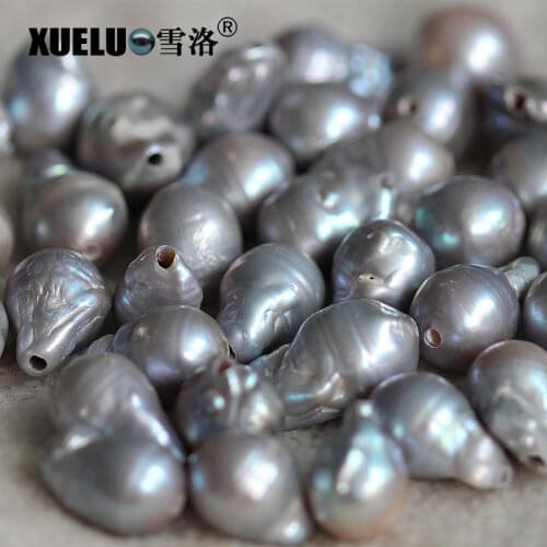 XUELUO 10pcs/pack 13-15mm 2mm hole Nucleated Baroque Genuine Grey Freshwater Pearls Large Hole Pearls for making jewelry