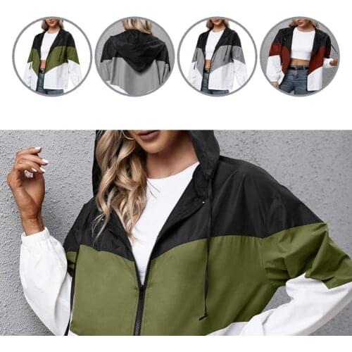 Women Lightweight Hooded Drawstring Zipper Jacket Coat Women Raincoat Loose for Outdoor
