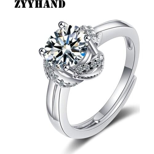 Platinum-Plated Women Wedding Adjustable Ring AAA Zircon Clean Stone Flower Queen Crown Ribbon Engagement Jewelry