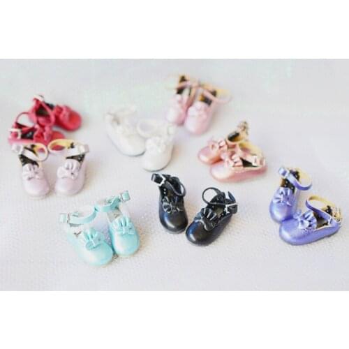 1 Pair 1/6 Cute Leather Bowknot Blyth Doll Shoes Azone Doll Accessories Toy