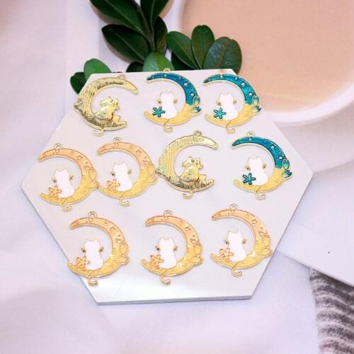 10pcs/lot Moon Cat Handmade Enamel Dangle Charms Pendant DIY for Bracelet Necklace Bag