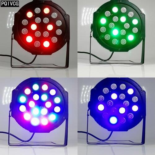 4 pieces /18x3w rgb led par light dmx512 flat par r6 g6 b6 led lights dj par