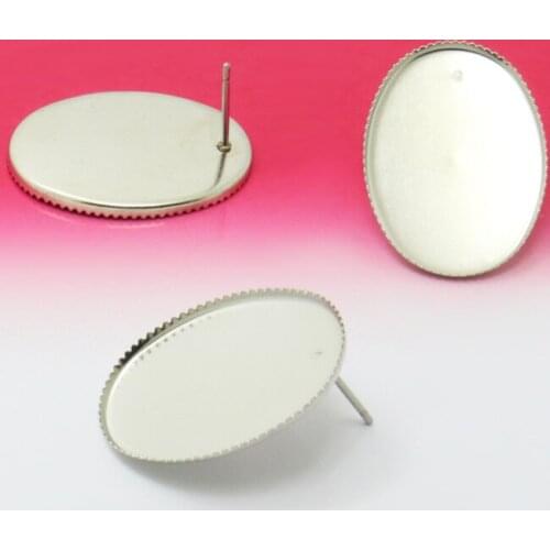 20pcs Stainless Steel 13*18mm 18*25mm Stud Earring Blank Ellipse Teeth Setting Tray for Cameo Cabochons Jewelry Fittings