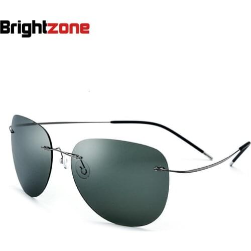 2018 New Fashion 100% Pure Titanium Polaroid Polarized Super-thin Lightest Rimless Sunglasses Unisex Gray Rim Dark-green Lens