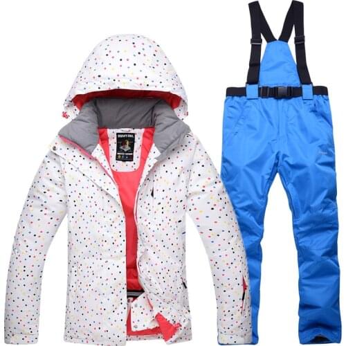 2020 Womens Ski Suits Hooded Warm Sport Ski Clothing Woman Jackets Overalls Snow Female Sets Waterproof Snowboarding Clothes