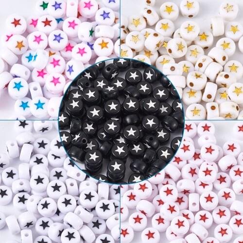500pcs/Set Mixed Color Opaque Acrylic Beads Flat Round with Star Beads Spacers for Jewelry Making Findings Bracelet Handmade DIY