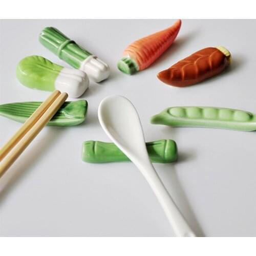 6pcs Vegetable Series Ceramic Chopstick Holder Knife Stand Spoon Rest Fork Rack Art Craft Dinner Tableware Kitchen Accessories