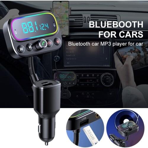 2021 Car Bluetooth FM Transmitter Car MP3 Music Player Car PD3.0 QC Fast Charge Aux Audio Output Voltage Display Ambient Light