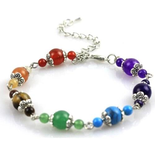 KFT Natural Chakra Stone Beaded Bracelets Healing Crystal Reiki Roung Beads Stone Bracelet For Women Girls Jewelry Gift