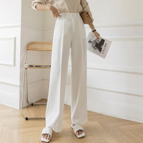 Spring Women Casual Pants Solid Color Stretch High Waist Women White Stright Pants Female Trousers Outwear Ankle Length Pants
