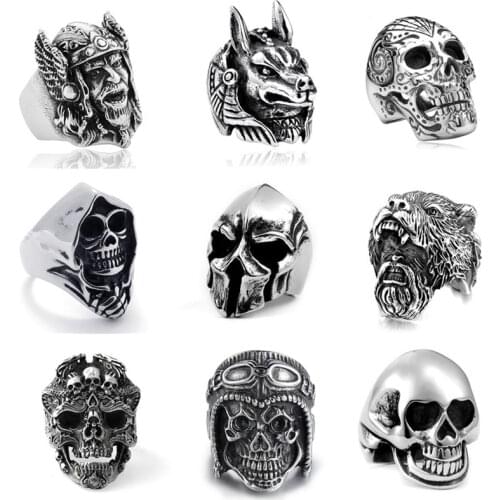 FDLK Gothic Punk Vintage Mens Carbide Skull Ring Hiphop Knight Templar Ring Cool Mens Rock Biker Jewelry Gift