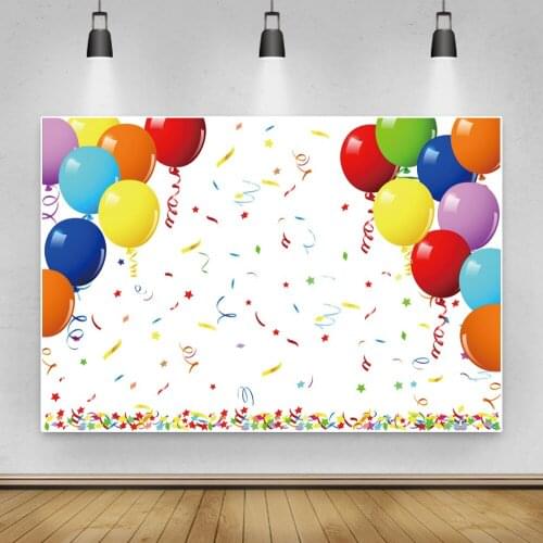 Laeacco Colorful Ribbon Balloon Star Custom Birthday Backdrops Photographic Backgrounds For Photo Studio Photocall Photophone