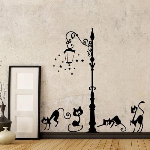 Art Cats Under Road LightingVinyl Wall Sticker Decoration Cartoon Wall Sticker For Balcony Decoration Wallpaper