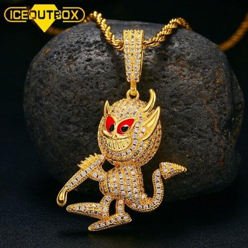 ICEOUTBOX Personality Iced Out Cubic Zircon Cartoon Monkey Pendant Necklace Men Hip Hop Micro Pave Punk Necklaces Jewelry Gifts