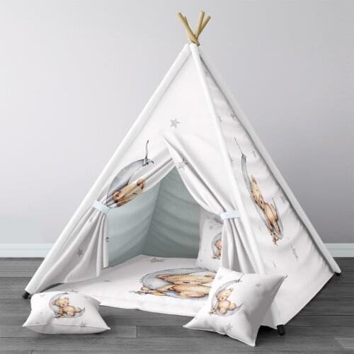 Play Tent for Kids Wigwam Portable Indoor Playground Tents Children Bedrooms White Moon Sleep Little Bear Model 1399