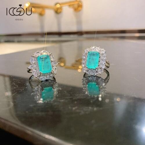 IOGOU Natural Stone Bridal Ring Simulation Rectangular Paraiba Adjustable Ring 8*12mm Vintage Handmade Semi-Precious Stone Rings