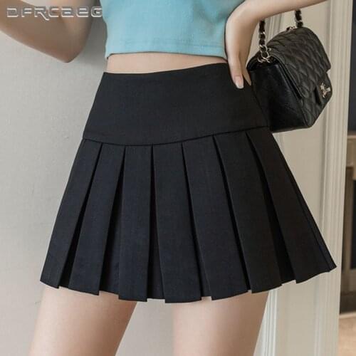 Red High Waist Summer Women Pleated Mini Skirts 2021 Casual Japanese School Kawaii Uniform Short Skirts Student