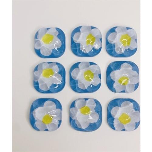 Summer style 40pcs/lot color flowers pattern print geometry square shape Water ripple resin flatback beads diy jewelry making