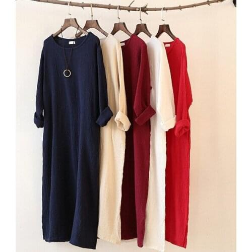 Hot Sale vestidos 2020 New Women Spring Dress long sleeve cotton linen casual Dresses,plus size S-6XL Autumn long sleeve dress