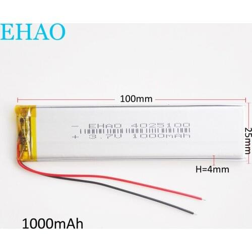 EHAO 4025100 3.7V 1000mAh Lithium Polymer LiPo Rechargeable Battery For Mp3 PAD DVD E-book bluetooth headset