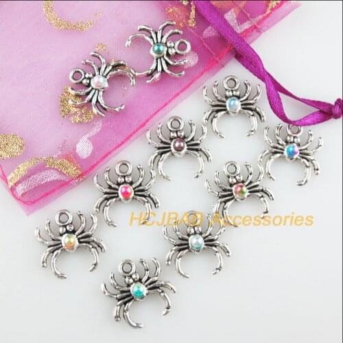 Fashion 20Pcs New Spider Charms Mixed Acrylic Animal Pendants Tibetan Silver Tone 17mm