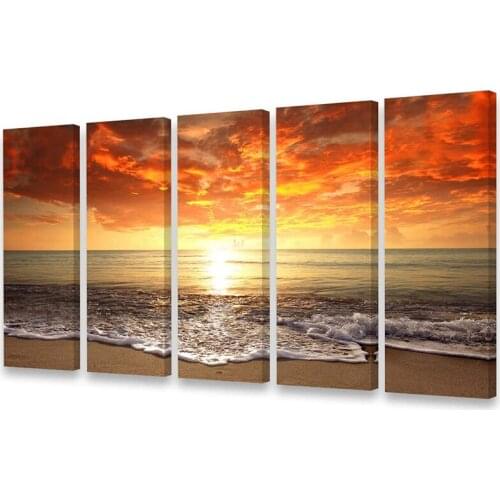 Waves Seascape Canvas Prints Wall Art Sunset Ocean Beach Paintings for Living Room Bedroom Home Decorations Modern Stretched and