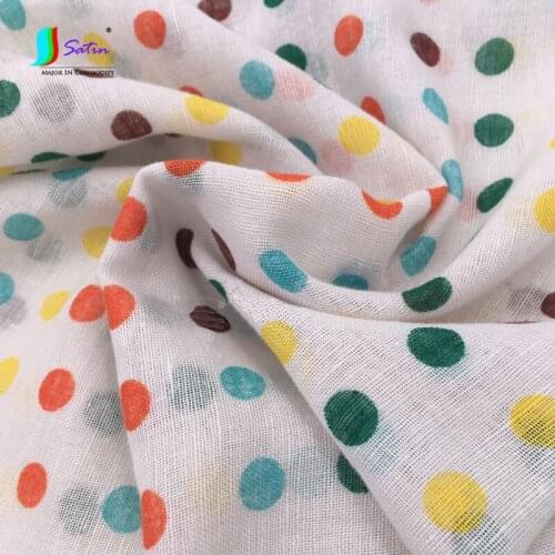 Width 140CM Spring Summer Soft Breathable Linen Colored Dot Printing Thin White Fabric, Skirt Dress Clothing DIY Fabrics A0230F