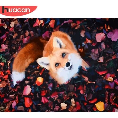 HUACAN Paint By Numbers Fox Animal Acrylic Painting Art Gift DIY Pictures By Number Kits Home Decors