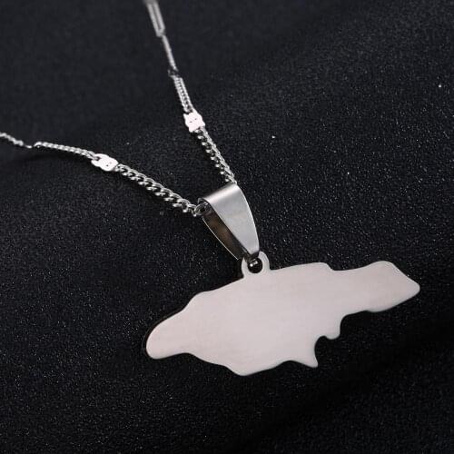 Stainless Steel Jamaica Map Pendant Necklaces Silver Color Map Chain Jewelry