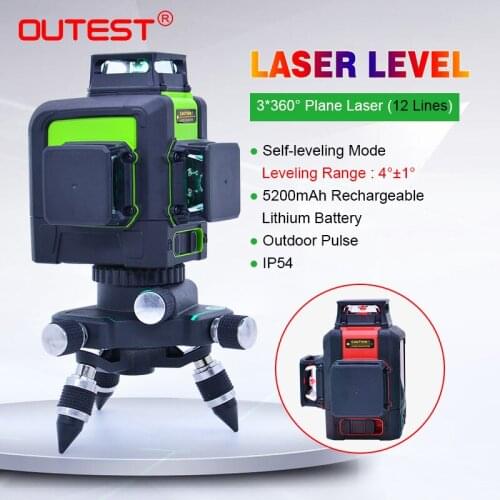 OUTEST Laser Level meter 903C green/red beam 12 lines Self-leveling 3*360 Without dead ends Plane Laser Leveler with tripod