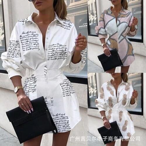 2021 new urban commuter leisure professional waist printing series shirt dress