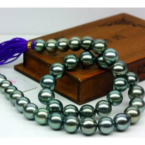 925 silver real natural big Tahitian black pearl necklace natural pearl necklace round malachite green sea pearl mixed color