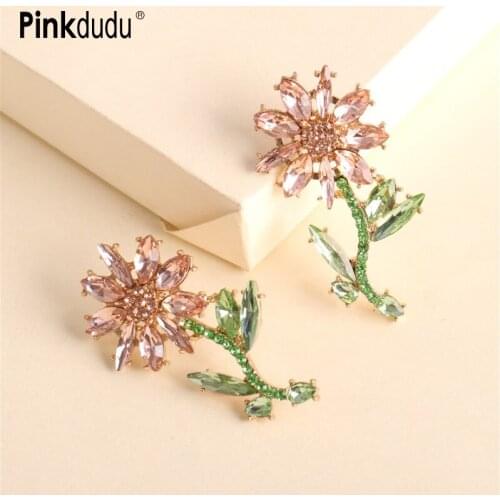 Pinkdudu Fashion Luxury Multicolor Crystal Earrings Pink Statement Rhinestone Big Flower Drop Earrings Jewelry for Women OG158