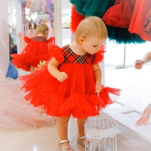 Christmas Princess Dress Toddler Girls Outfits Kids Baby Girl Plaid Patchwork Party XMAS Gown Formal Dress Costume