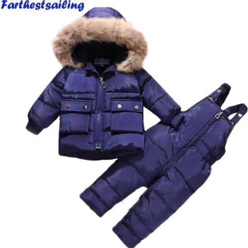 Russia Winter Suit for Children Kids Duck Down Clothing Set Baby Boys Girls Thickening Suit White Duck Down Jacket + Pants 2PS