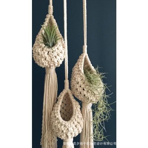 Nordic Cotton Net Pocket Tapestry Hand Woven Macrame Wall Hanging Art Bohemian Crafts For Flower Room Decoration