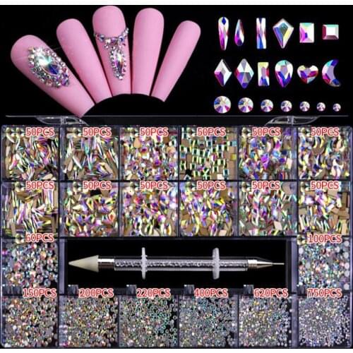 Mixed Nail Art Rhinestones Flat Back Gems Diamonds Beads Jewelry Making