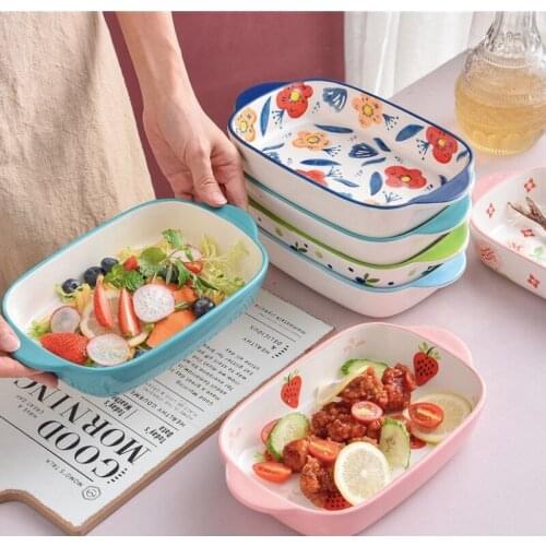 Nordic Salad Plate Home Vegetable Fruit Dish Dinner Plates Home Bowl Baking Pan Stool with Handle Ceramic Microwave Oven Use