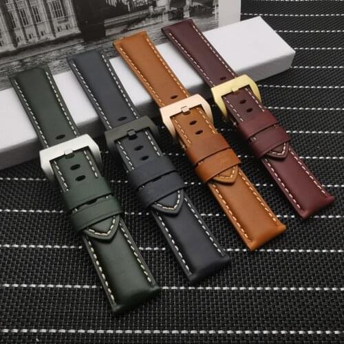 Top quality 22mm 24mm 26mm Italy Vintage Calf oil cow Leather Watchband For Panerai strap for PAM441 Watch band buckle