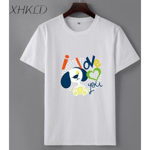 XHKLD brand short sleeve mens white casual breathable funny dog cartoon T-Shirt Unisex plus size homme summer O-Neck top tees