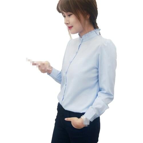 ZG1314 2019 spring summer new women fashion blouse long sleeve solid color stand collar shirt cheap wholesale