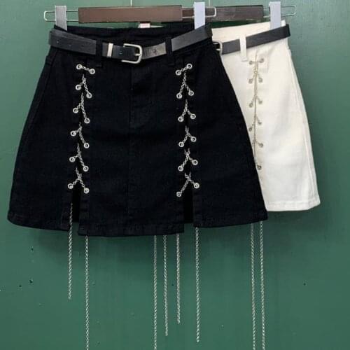 2021 summer casual lace up denim skirt women high waist package hip a-line skirt